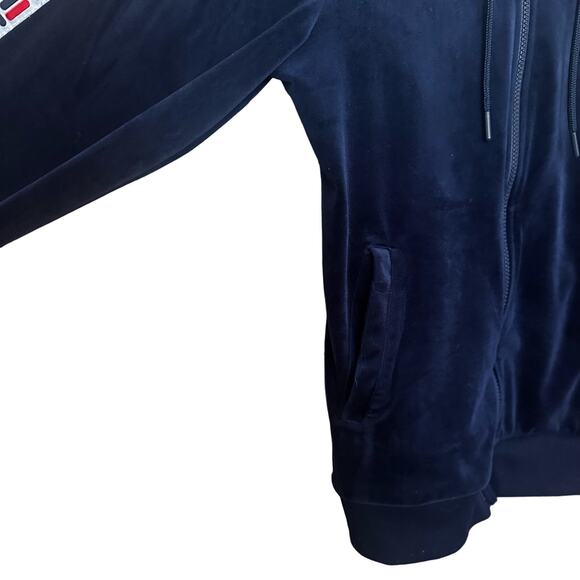 UNISEX Retro FILA Velour Track Men SZ S TOP CONDITION Hooded Navy Maureen Jacket - Picture 12 of 16